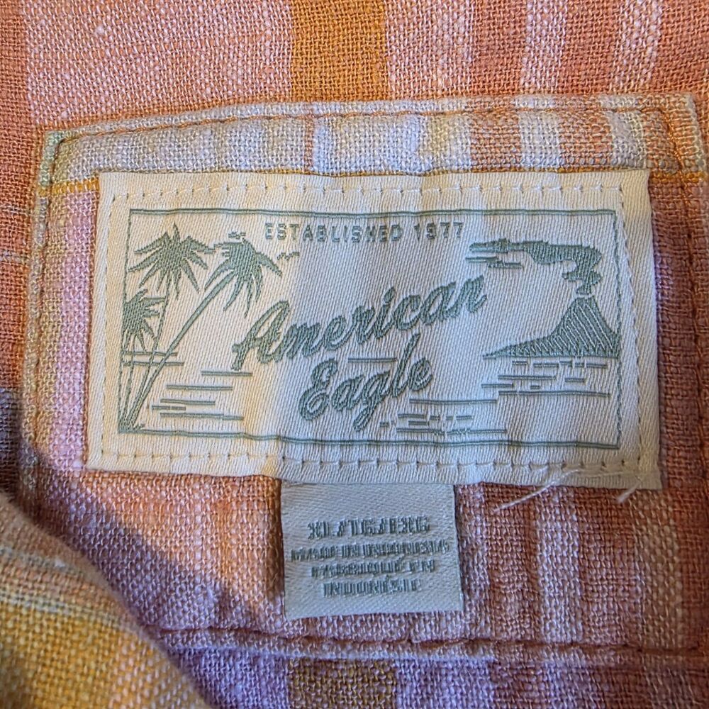 American Eagle Button Up Shirt Women's XL Peach Pastel Color Cottage Shirt Top